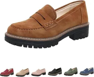 Orthoture Womens Shoes Loafers for Women 2025 Comfortable Dressy Platform Chunky Penny Loafer Lug Sole Suede Loafers Slip on Work Office Business Casual Dress Shoes Orthopedic Shoes for Women