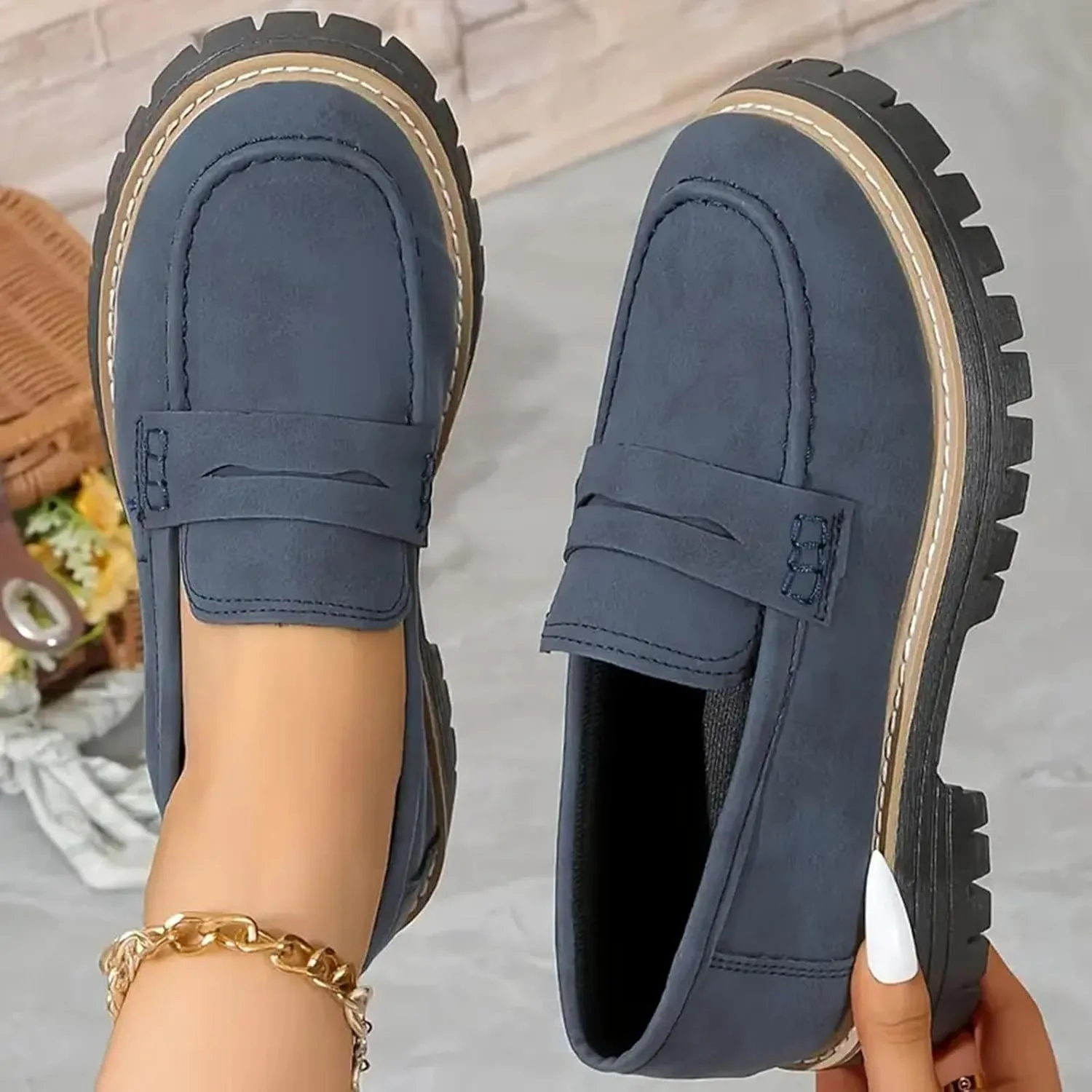 Orthoture Womens Shoes Loafers for Women 2025 Comfortable Dressy Platform Chunky Penny Loafer Lug Sole Suede Loafers Slip on Work Office Business Casual Dress Shoes Orthopedic Shoes for Women