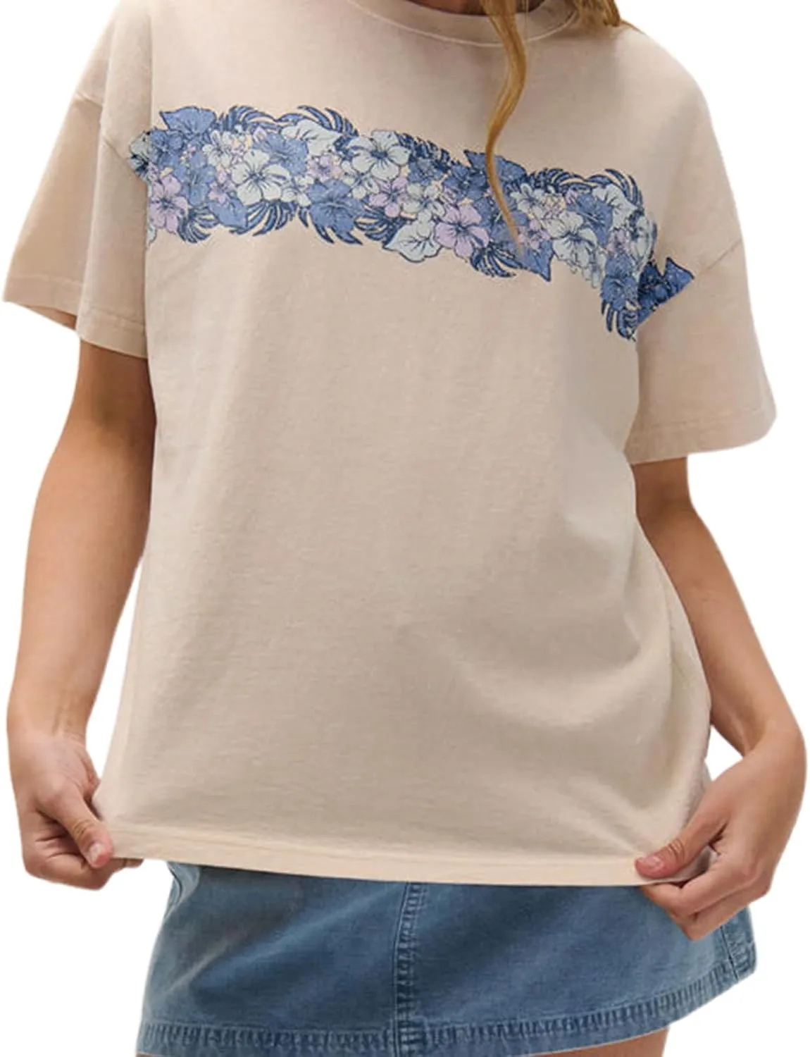 Oversized Graphic Shirts Teen Girls Women Preppy Short Sleeve Crewneck Y2k Floral Tops Aesthetic Summer Baggy Tees