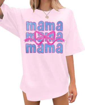 Oversized Mama Shirt Woman Mom Letter Print Tshirt Trendy Mama Shirts Graphic Tees Short Sleeve Tops