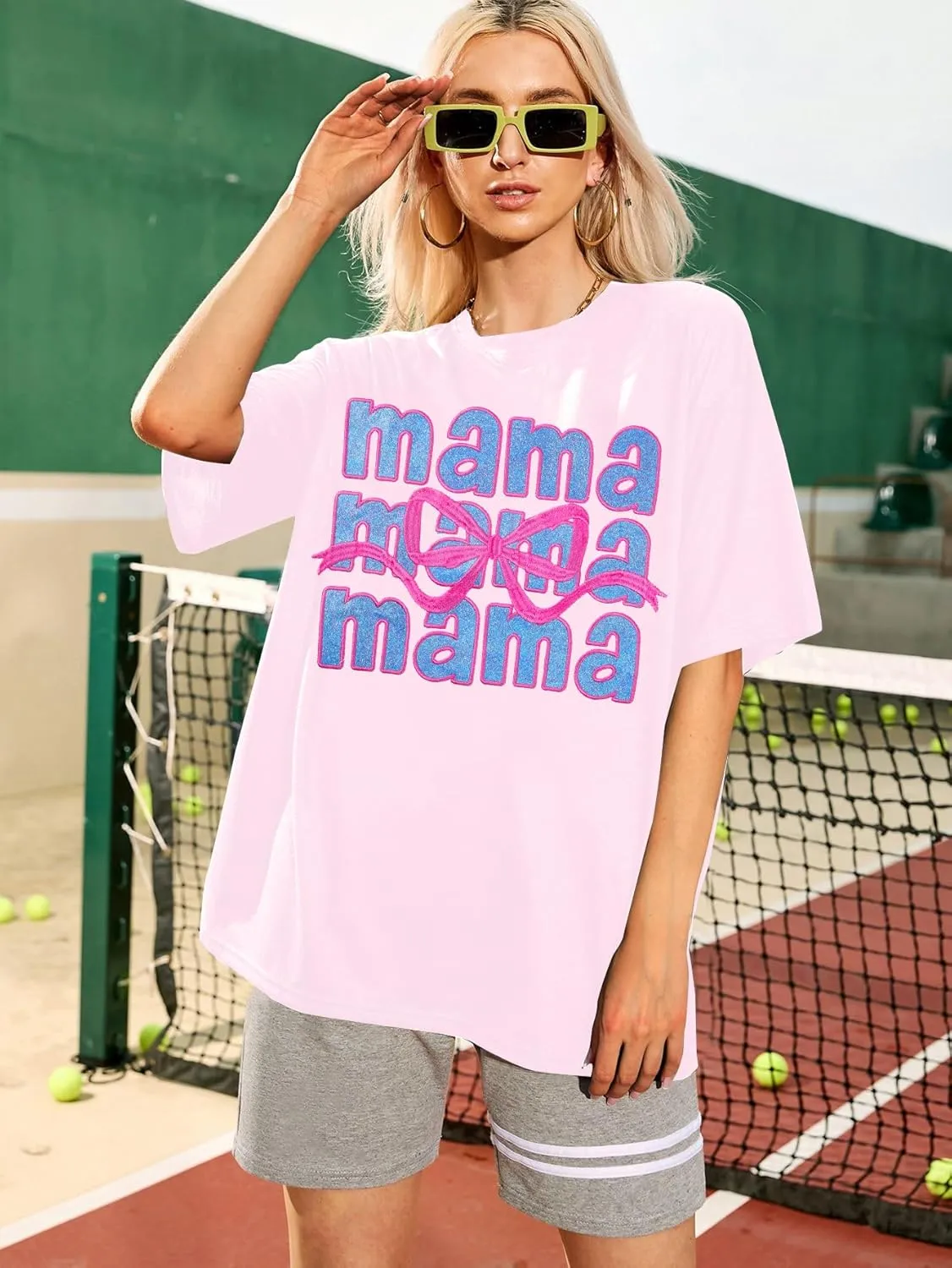 Oversized Mama Shirt Woman Mom Letter Print Tshirt Trendy Mama Shirts Graphic Tees Short Sleeve Tops
