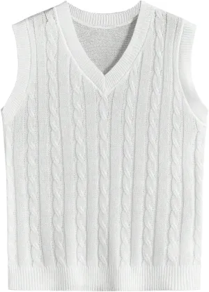 OYOANGLE Men's Cable Knit V Neck Sleeveless Sweater Vests Solid Casual Tank Tops Knitwear