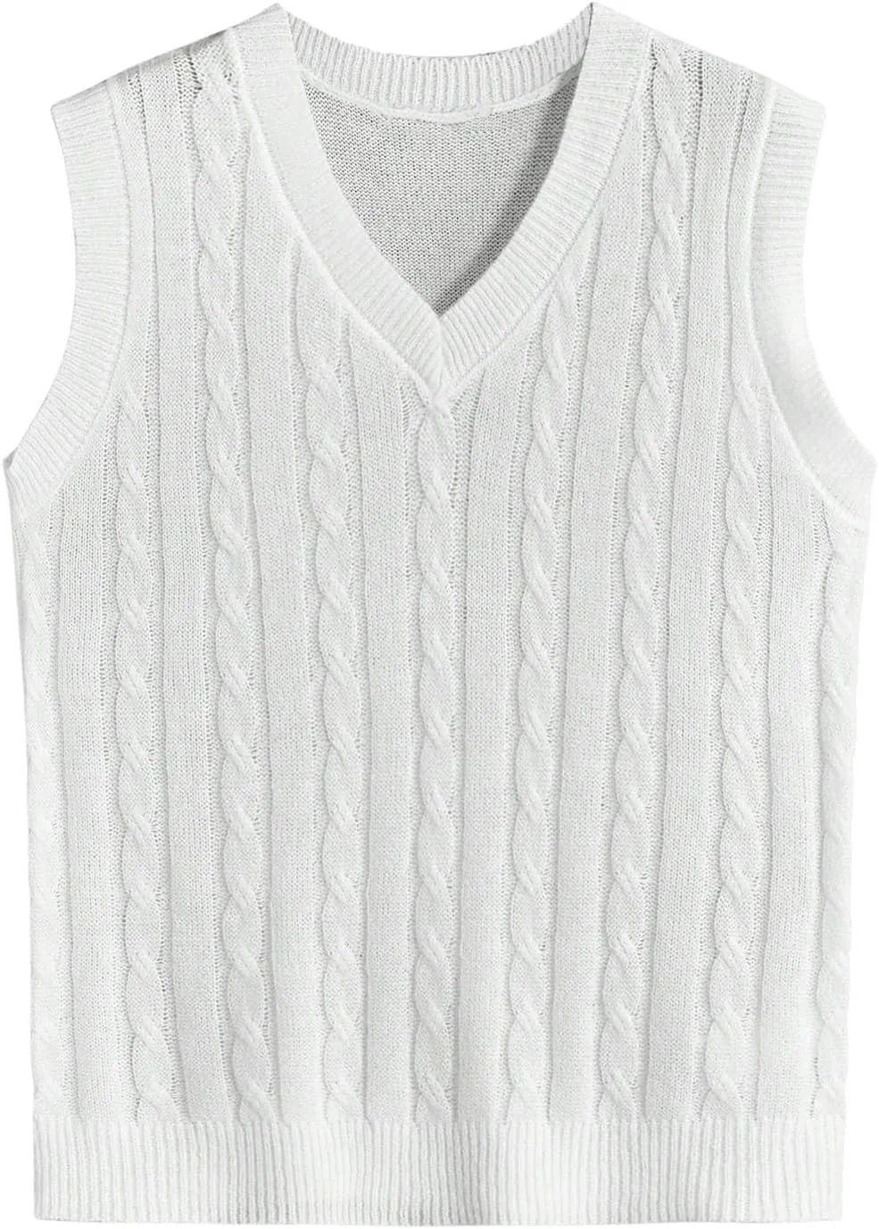 OYOANGLE Men's Cable Knit V Neck Sleeveless Sweater Vests Solid Casual Tank Tops Knitwear