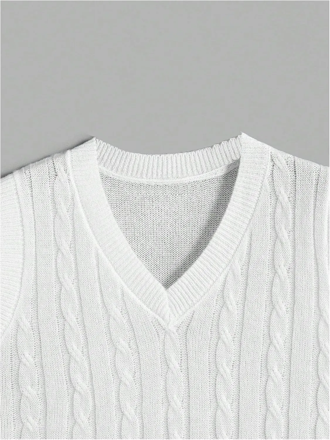 OYOANGLE Men's Cable Knit V Neck Sleeveless Sweater Vests Solid Casual Tank Tops Knitwear