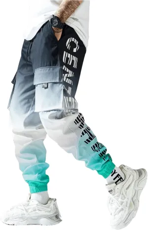 OYOANGLE Men's Ombre Letter Graphic Print Sports Jogger Pants Workout Athletic Cargo Trousers