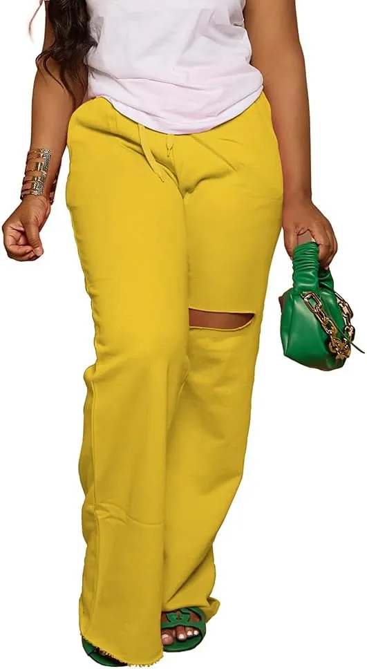PINSV Wide Leg Pants for Women Drawstring Baggy Casual Sweatpants