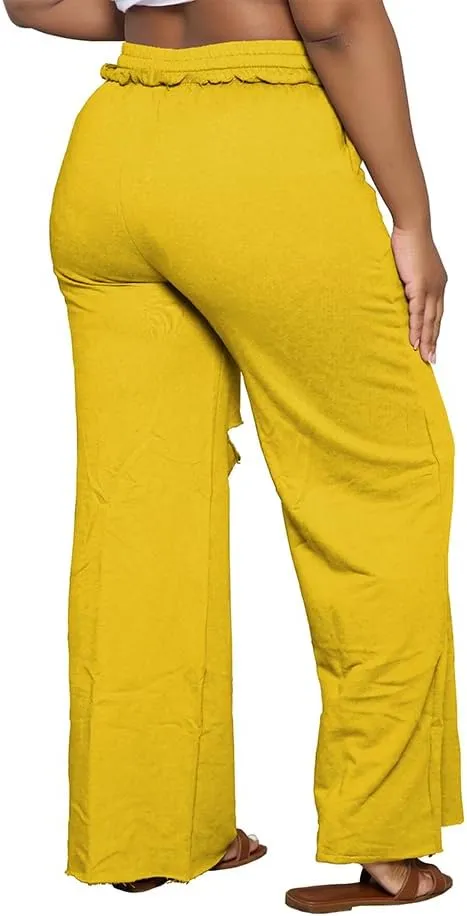 PINSV Wide Leg Pants for Women Drawstring Baggy Casual Sweatpants