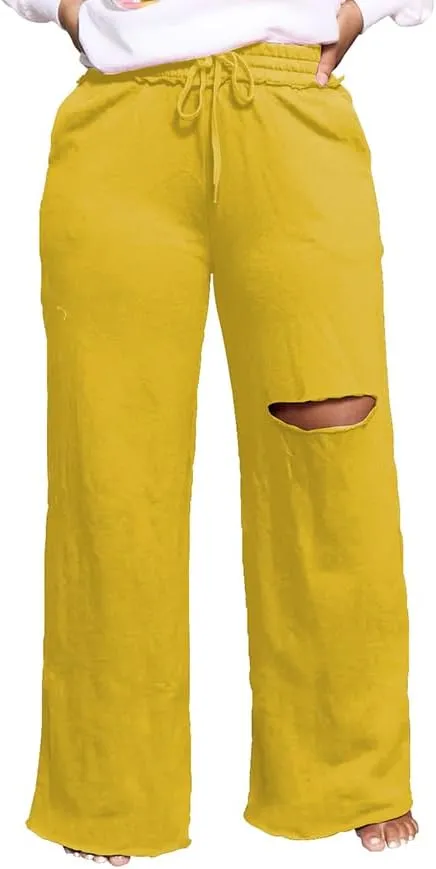 PINSV Wide Leg Pants for Women Drawstring Baggy Casual Sweatpants