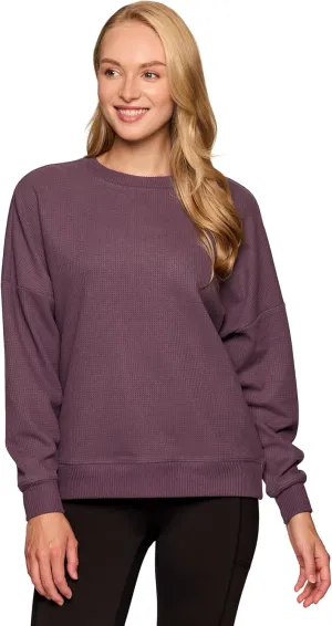 RBX Active Women's Waffle Knit Top in Regular and Plus Sizes, Long Sleeve Waffle Sweatshirt Relaxed Fit Crewneck Sweater