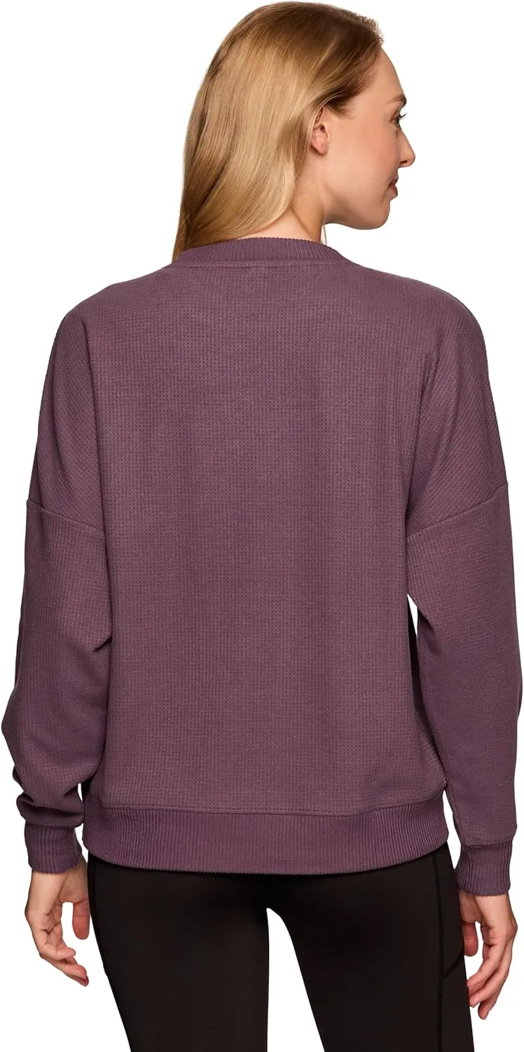 RBX Active Women's Waffle Knit Top in Regular and Plus Sizes, Long Sleeve Waffle Sweatshirt Relaxed Fit Crewneck Sweater