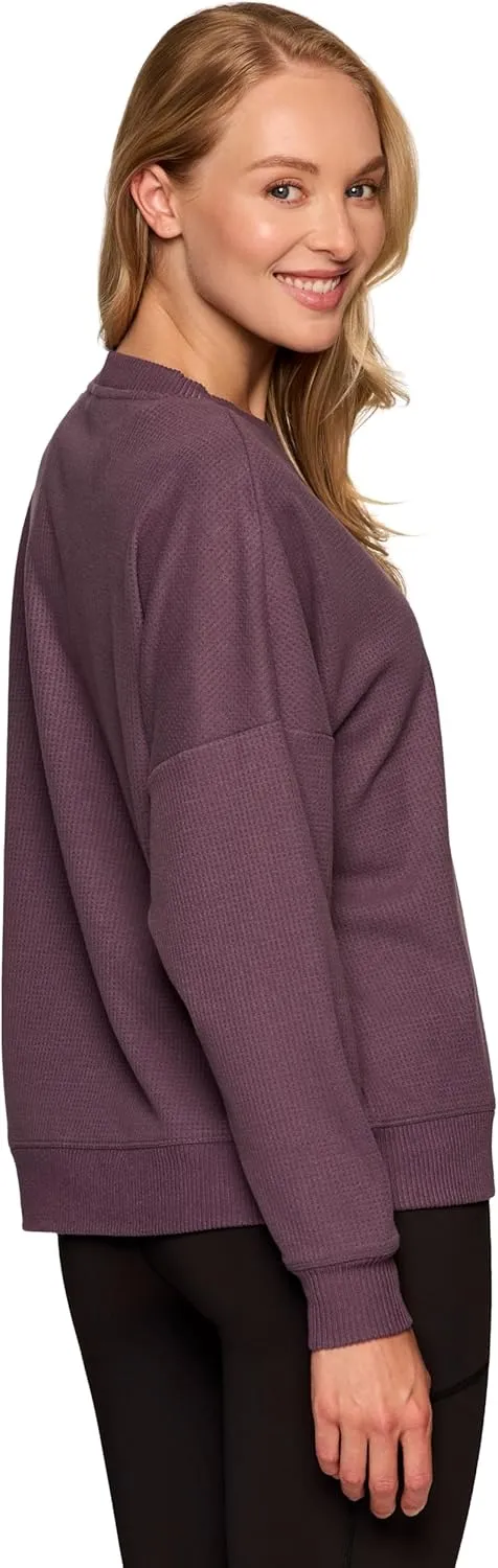 RBX Active Women's Waffle Knit Top in Regular and Plus Sizes, Long Sleeve Waffle Sweatshirt Relaxed Fit Crewneck Sweater