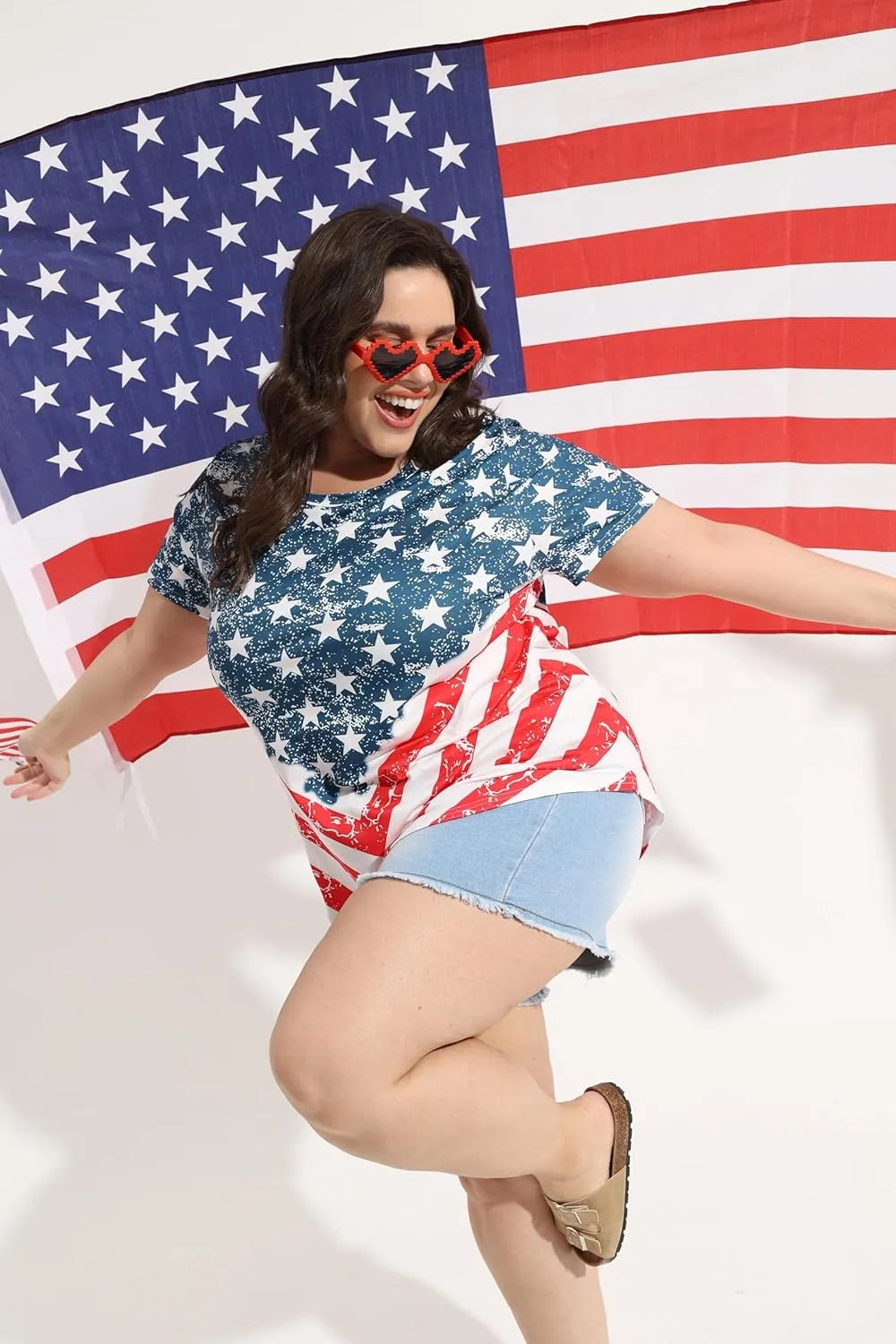 RITERA Plus Size Tops for Women Blouse Button Summer Crewneck Short Sleeve Fashion Casual T-Shirts Pullover XL-5XL