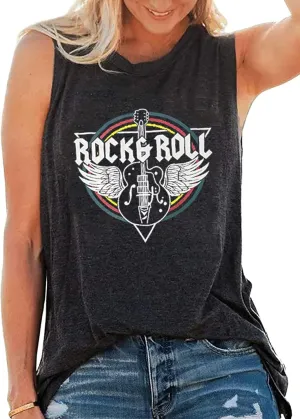 Rock and Roll Tank Tops Guitar Wings Concert Vintage Country Music Retro Graphic V-Neck Sexy Summer Sleeveless for Women