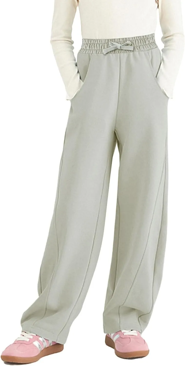 Rolanko Girls Wide Leg Sweatpants Straight Pants for Kids Girls Trousers with Pockets Sweats