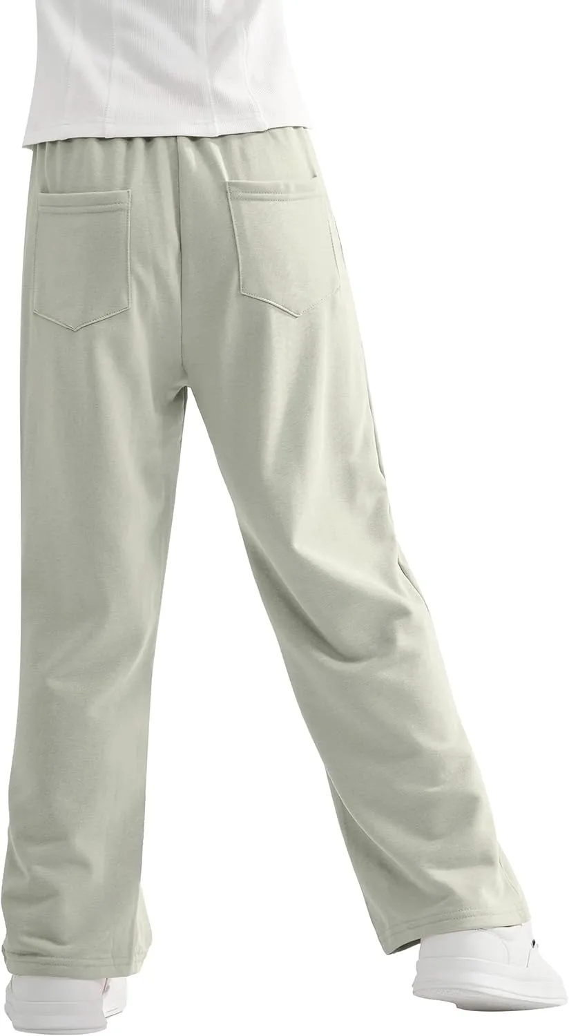 Rolanko Girls Wide Leg Sweatpants Straight Pants for Kids Girls Trousers with Pockets Sweats