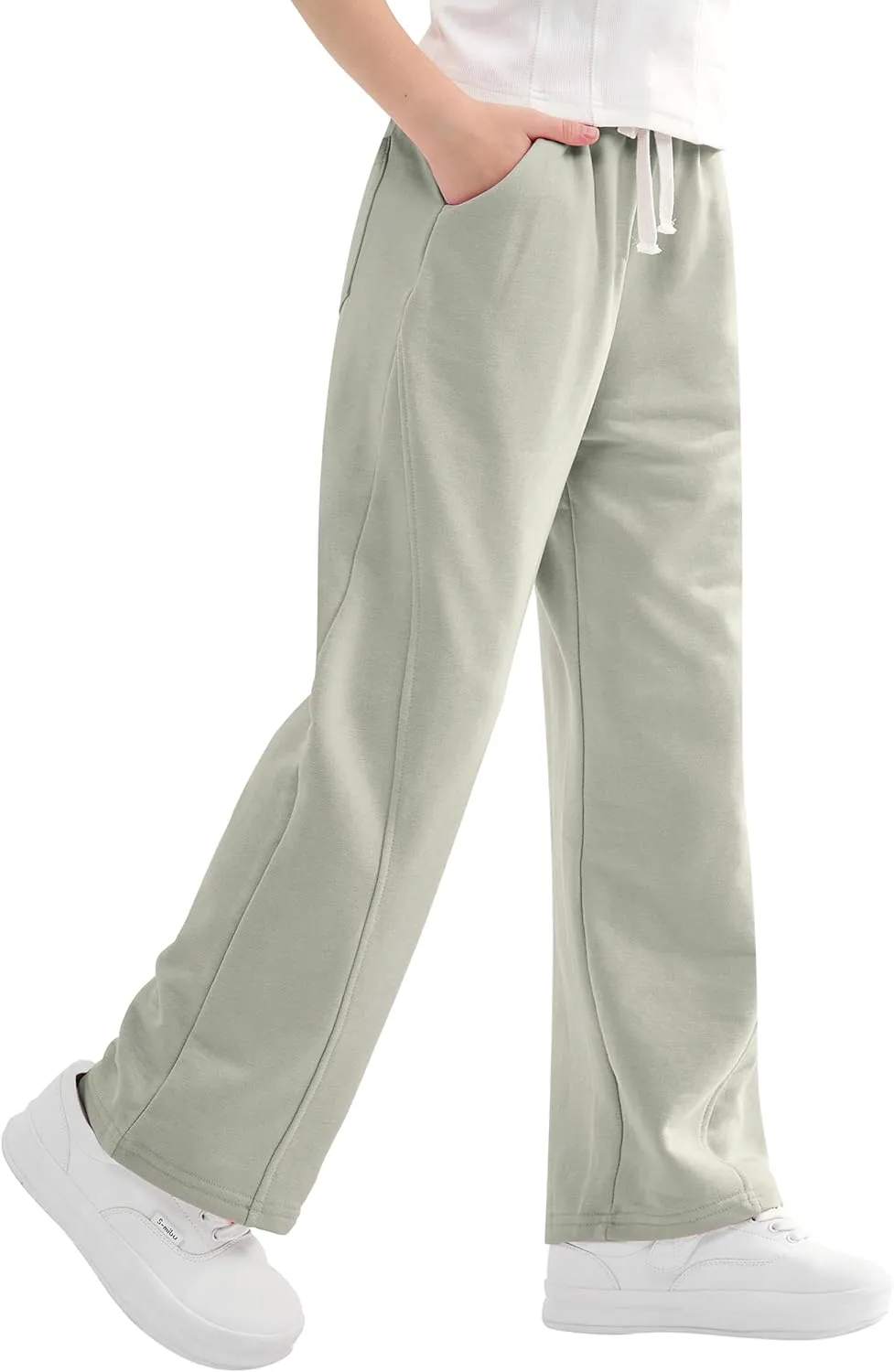 Rolanko Girls Wide Leg Sweatpants Straight Pants for Kids Girls Trousers with Pockets Sweats