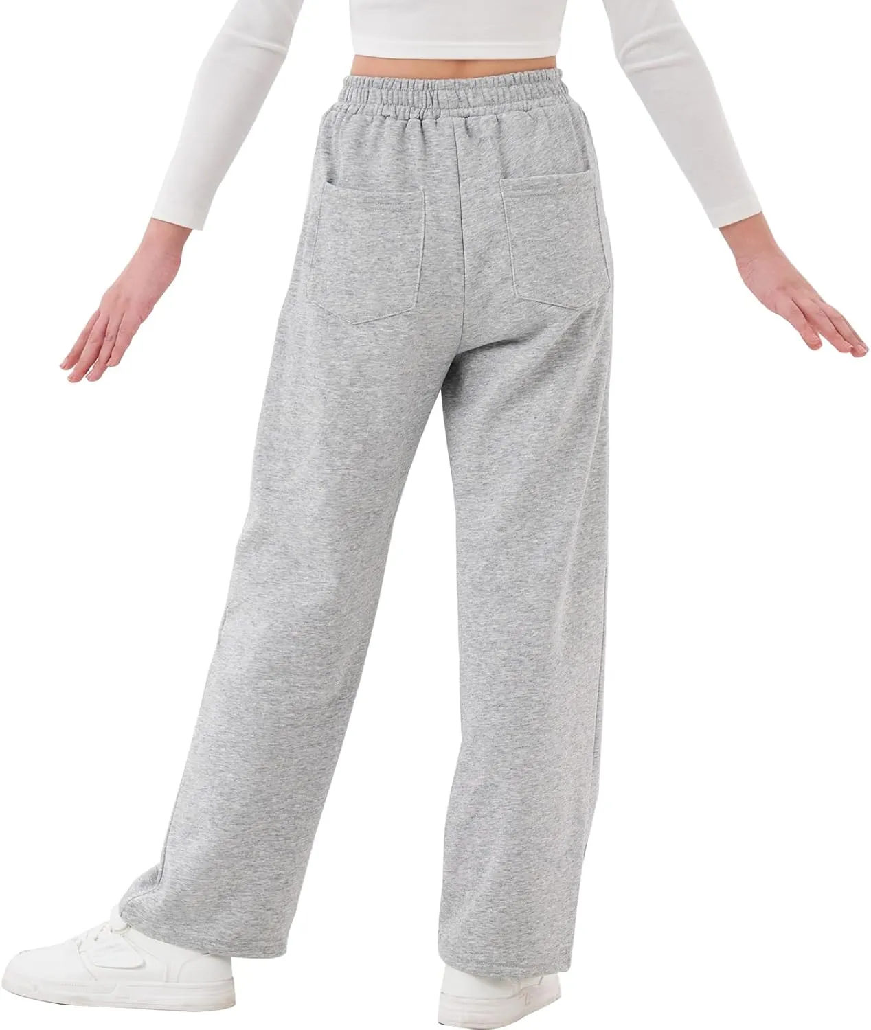 Rolanko Girls Wide Leg Sweatpants Straight Pants for Kids Girls Trousers with Pockets Sweats