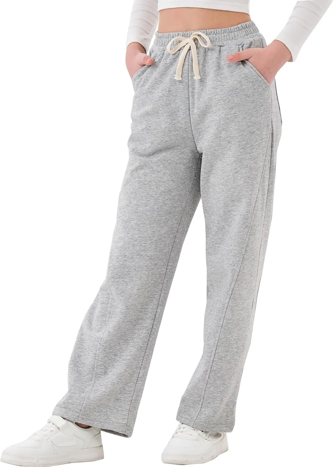 Rolanko Girls Wide Leg Sweatpants Straight Pants for Kids Girls Trousers with Pockets Sweats
