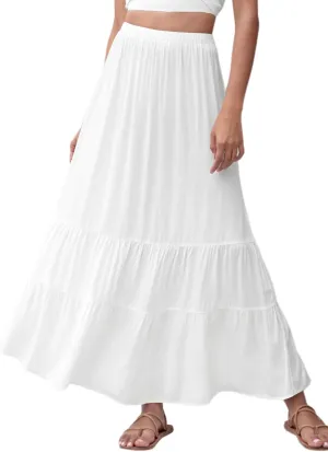Rooscier Women's Tiered Elastic High Waist Ruffle Flowy A Line Elegant Long Skirt