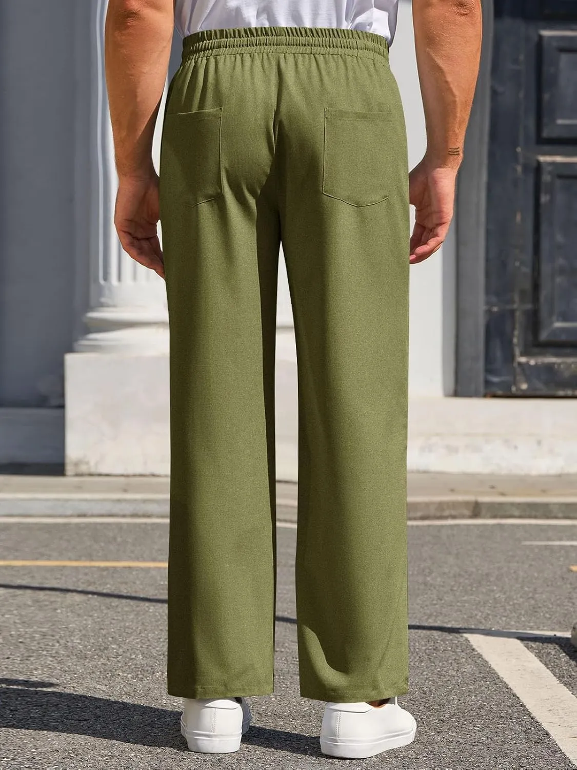 Runcati Mens Casual Pants Drawstring Elastic Waist Lightweight Trousers Linen Beach Summer Lounge Pants