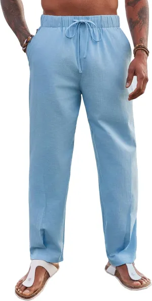Runcati Mens Cotton Linen Harem Pants Beach Yoga Drawstring Elastic Waist Casual Lightweight Pants