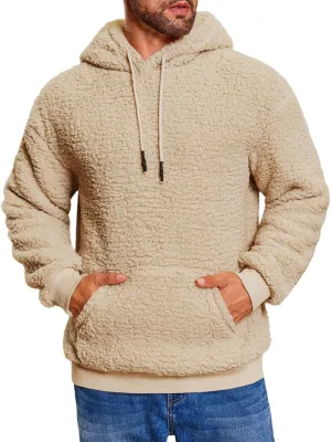 Runcati Mens Fuzzy Sherpa Hoodies Fleece Casual Pullover Long Sleeve Winter Fluffy Sweatshirts