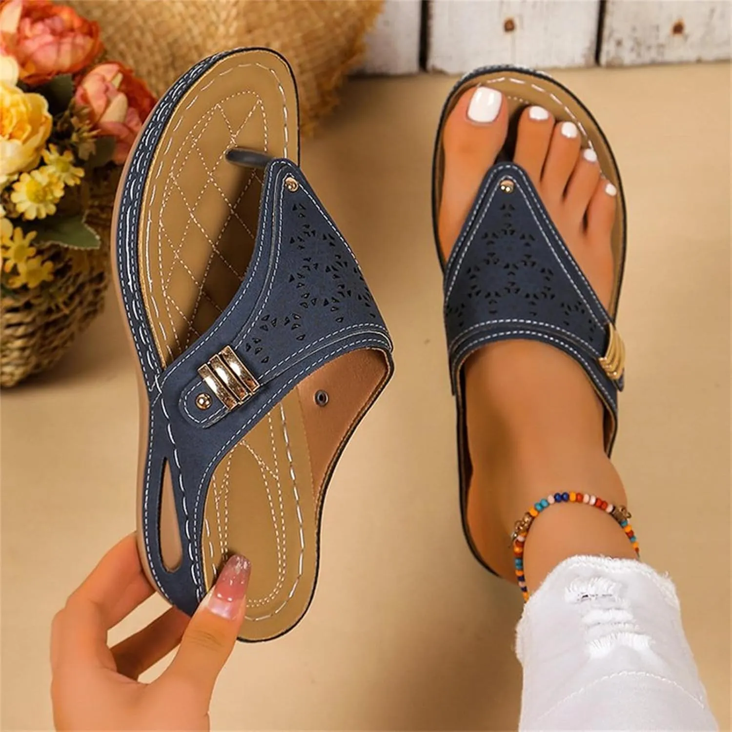 Sandals Women Dressy Summer Flat Cute Casual Beach Shoes Comfortable Orthopedic Slippers Orthotic Thong Flip Flops