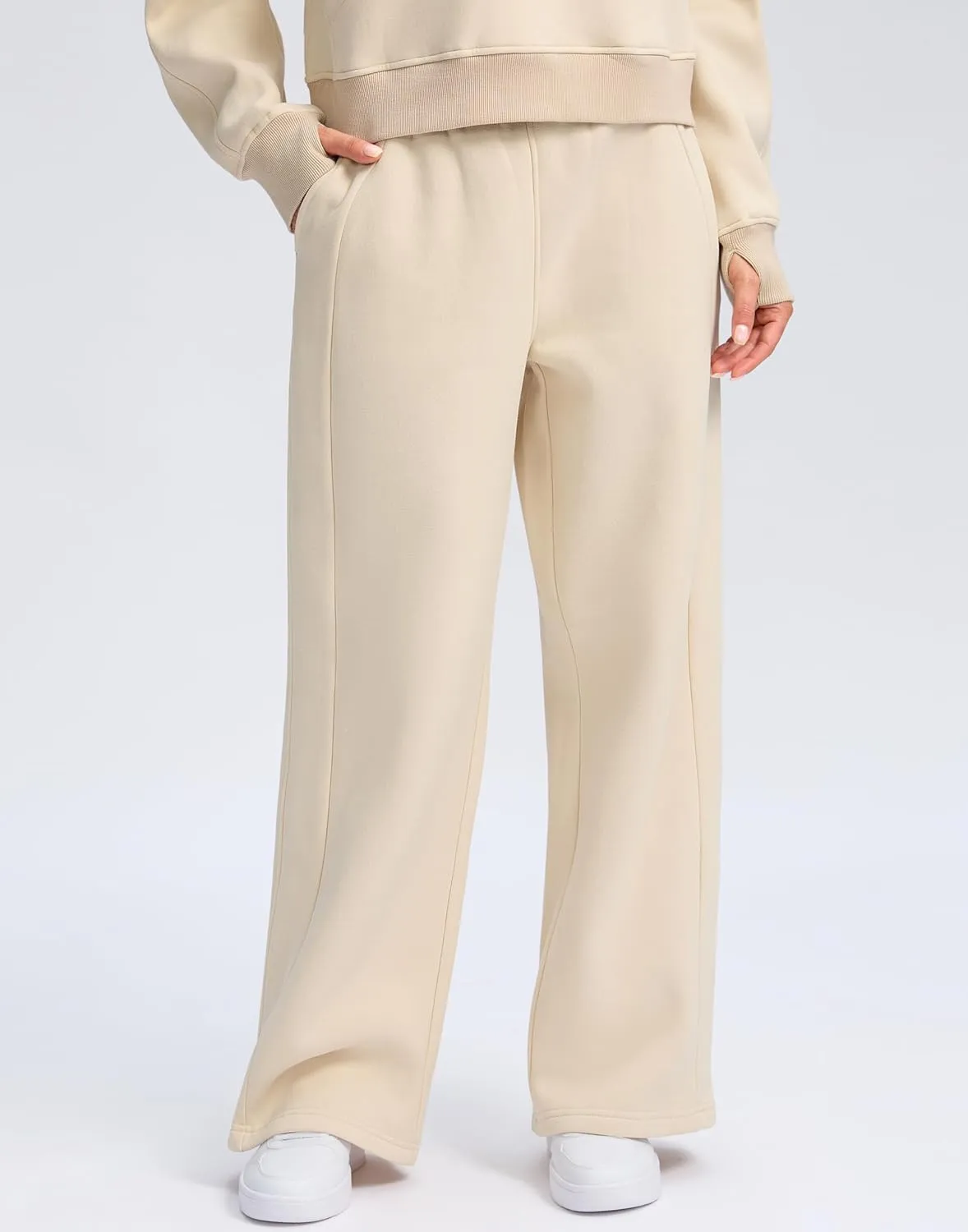 SANTINY Womens Sweatsuits 2 piece Set Fleece Lined Hoodies Crop Sweatshirt Winter Lounge Sets Wide Leg Sweatpants