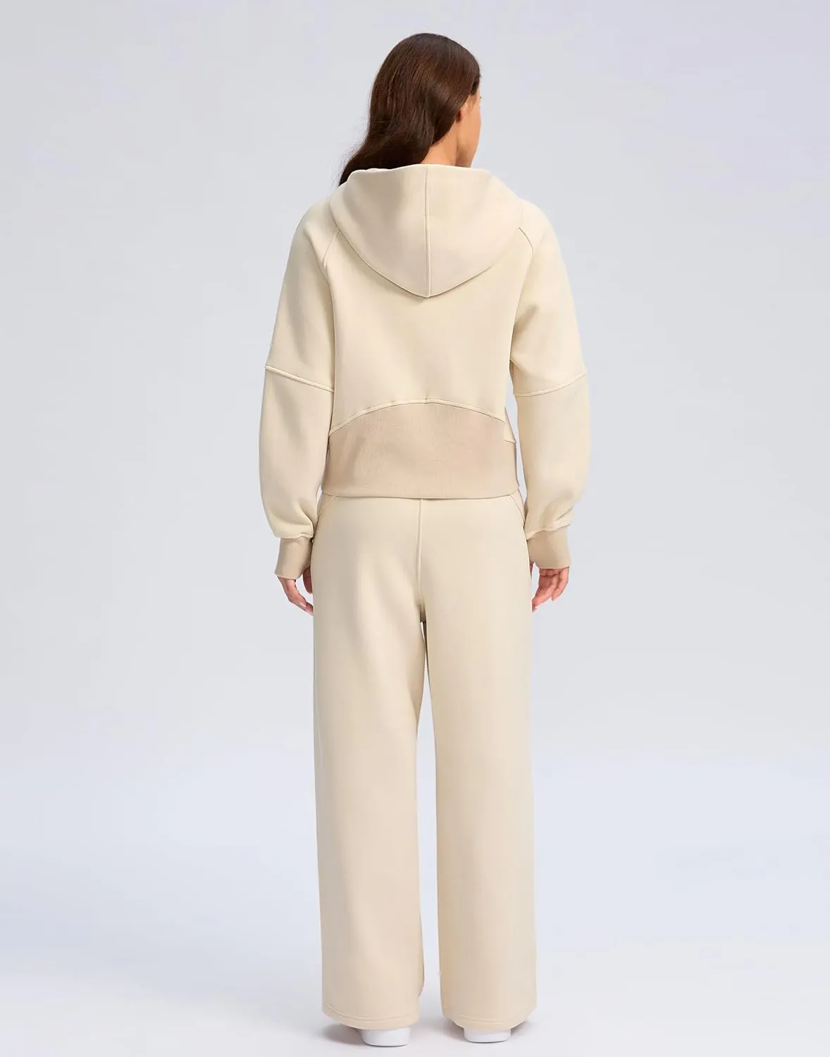 SANTINY Womens Sweatsuits 2 piece Set Fleece Lined Hoodies Crop Sweatshirt Winter Lounge Sets Wide Leg Sweatpants