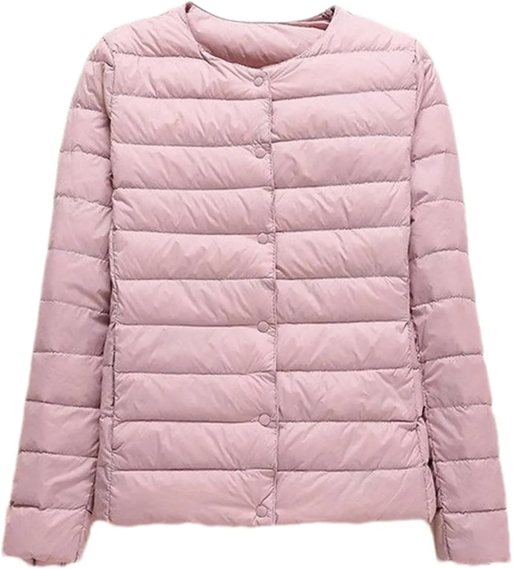 SaoBiiu Women Down Coat Ultralight Collarless Duck Down Jacket Portable Female Padded Parkas Puffer Overcoat