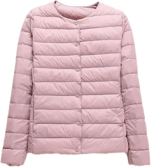 SaoBiiu Women Down Coat Ultralight Collarless Duck Down Jacket Portable Female Padded Parkas Puffer Overcoat