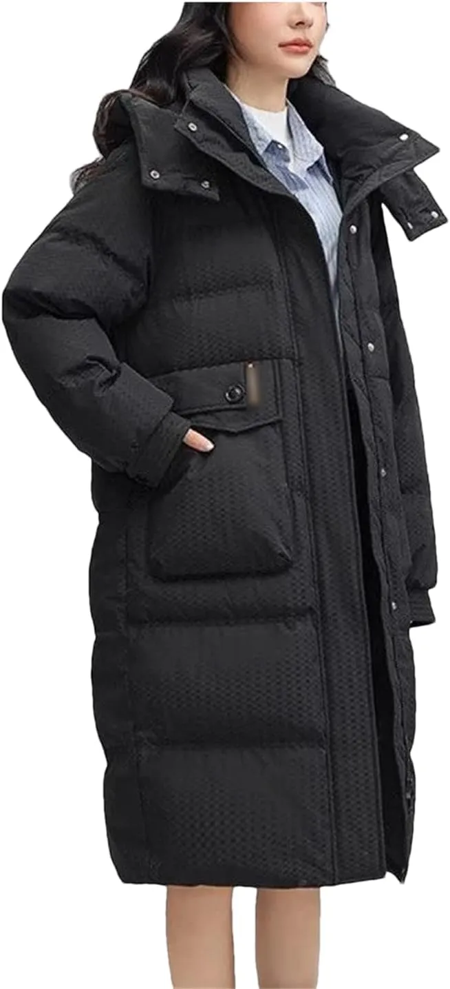 SaoBiiu Women Down Coat Winter Long Female Puffer Jacket Hooded Windproof Thick Parka Overcoat