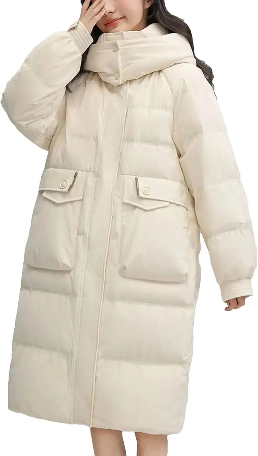 SaoBiiu Women Down Coat Winter Long Female Puffer Jacket Hooded Windproof Thick Parka Overcoat