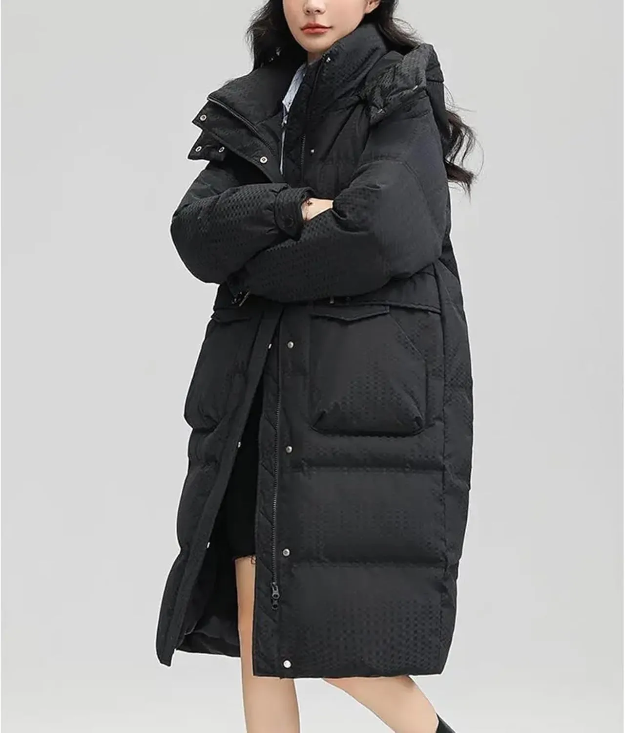 SaoBiiu Women Down Coat Winter Long Female Puffer Jacket Hooded Windproof Thick Parka Overcoat
