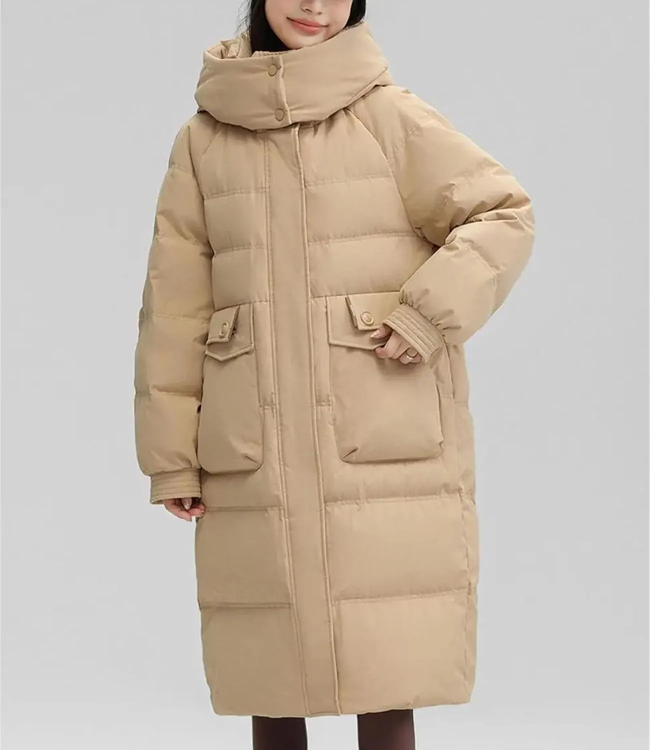 SaoBiiu Women Down Coat Winter Long Female Puffer Jacket Hooded Windproof Thick Parka Overcoat