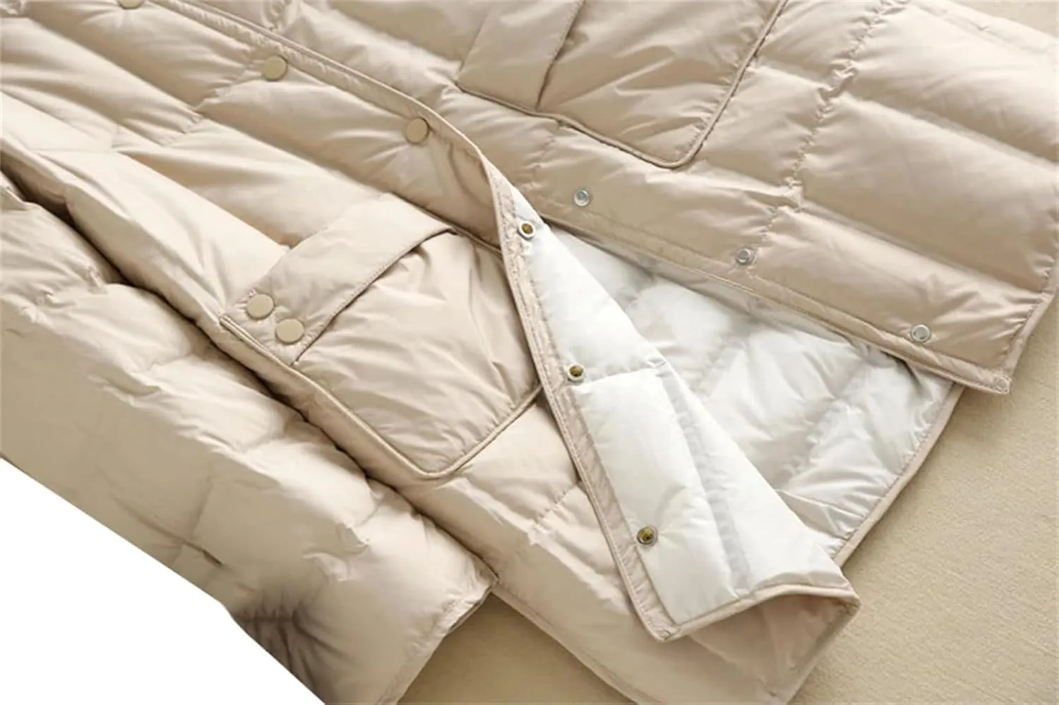 SaoBiiu Women Down Jacket Ultra Light Puffer Coat Winter Stand Collar Casual Long Puffer Jacket