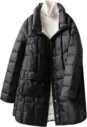 SaoBiiu Women Down Jacket Ultra Light Puffer Coat Winter Stand Collar Casual Long Puffer Jacket