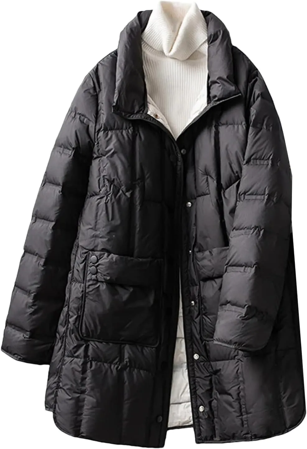SaoBiiu Women Down Jacket Ultra Light Puffer Coat Winter Stand Collar Casual Long Puffer Jacket