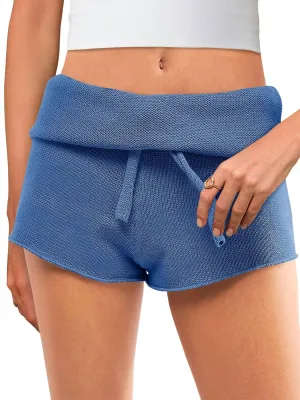 Saodimallsu Womens Foldover Lounge Shorts High Waisted Drawstring Casual Summer Knit Beach Cover Up Shorts