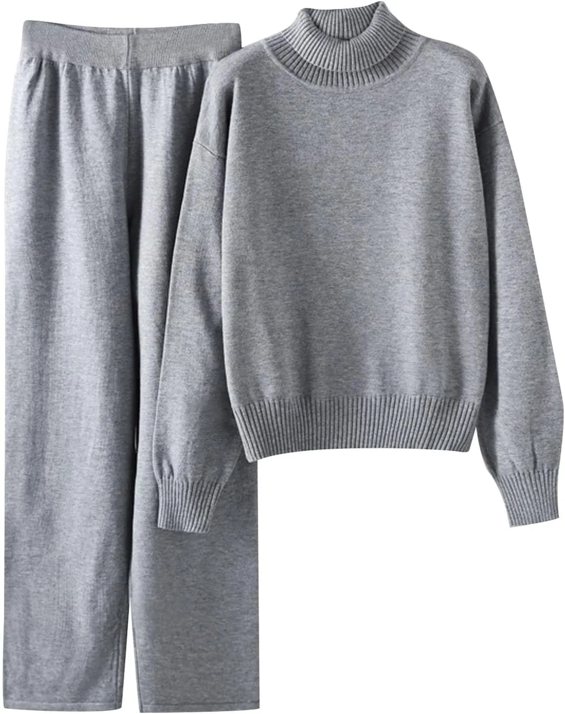 sdbrld Lounge Sets for Women,Womens Lounge Set 2 Piece Outfits Long Sleeve High Neck Sweater Wide Leg Pants Lounge Tracksuits
