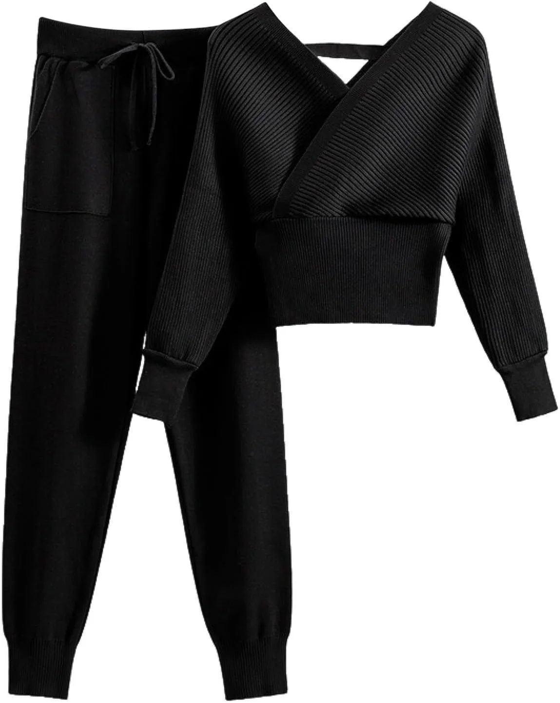 sdbrld Lounge Sets for Women,Womens Lounge Sets 2 Piece Outfits Long Sleeve Hooded Knit Sweater Wide Leg Pants Loungewear Set