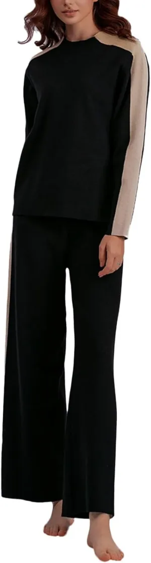 sdbrld Matching Lounge Sets for Women,Womens Two Piece Lounge Set Long Sleeve Knit Sweater Wide Leg Pants Suits Sets Outfits