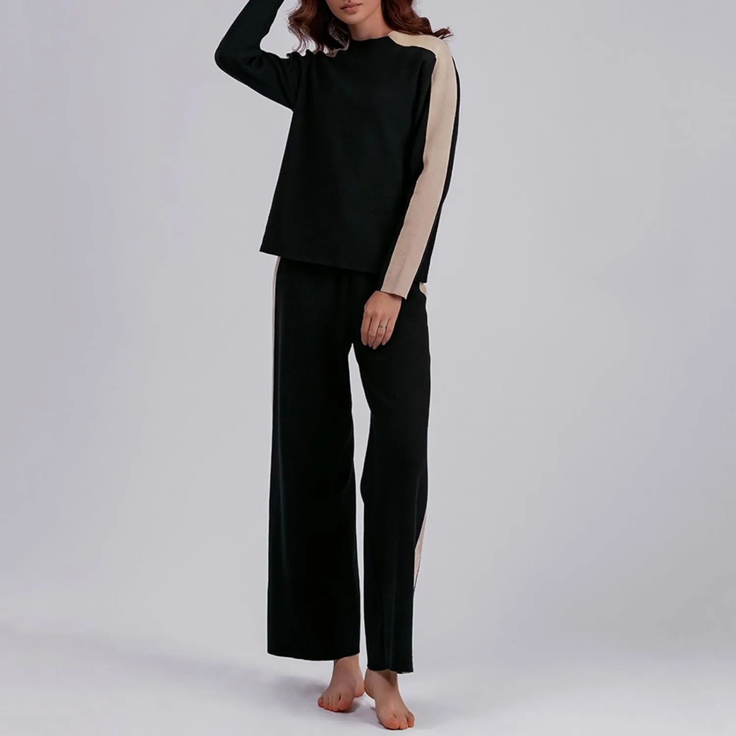 sdbrld Matching Lounge Sets for Women,Womens Two Piece Lounge Set Long Sleeve Knit Sweater Wide Leg Pants Suits Sets Outfits