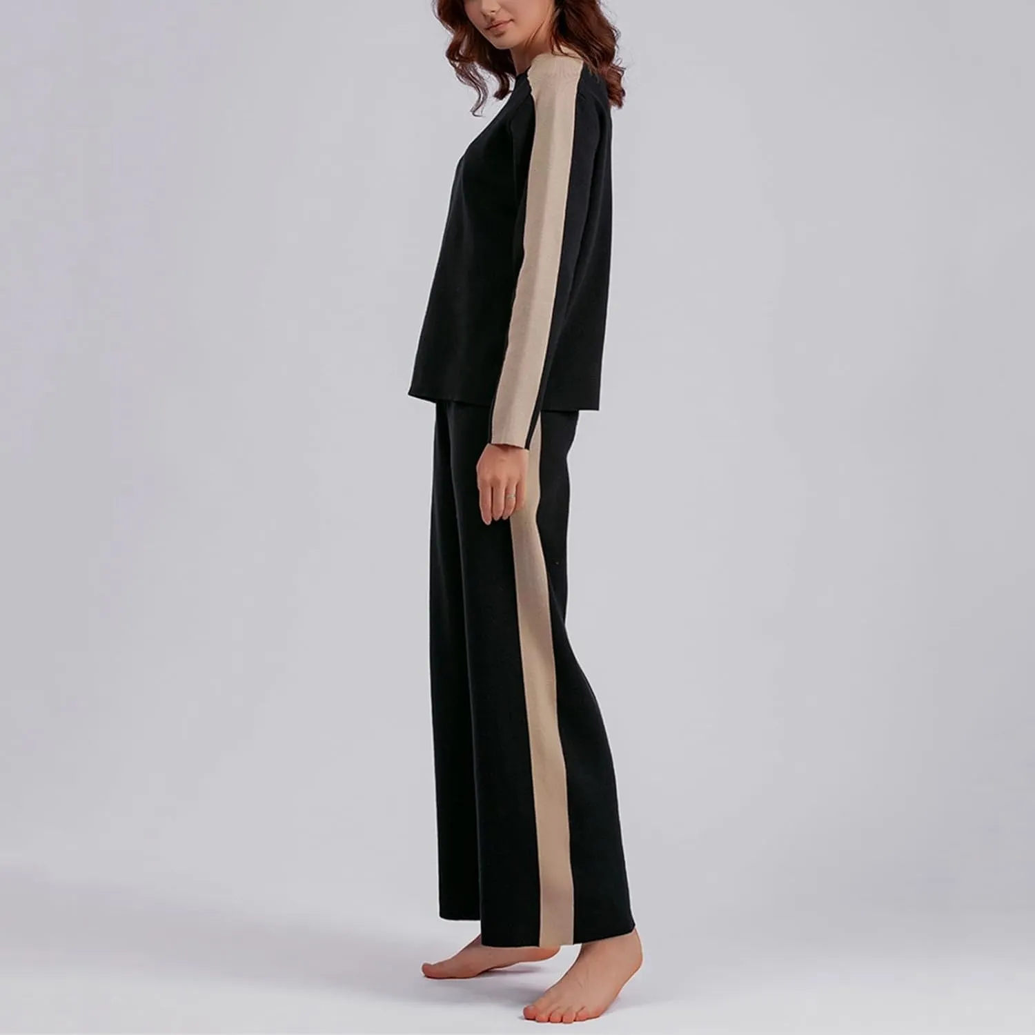 sdbrld Matching Lounge Sets for Women,Womens Two Piece Lounge Set Long Sleeve Knit Sweater Wide Leg Pants Suits Sets Outfits