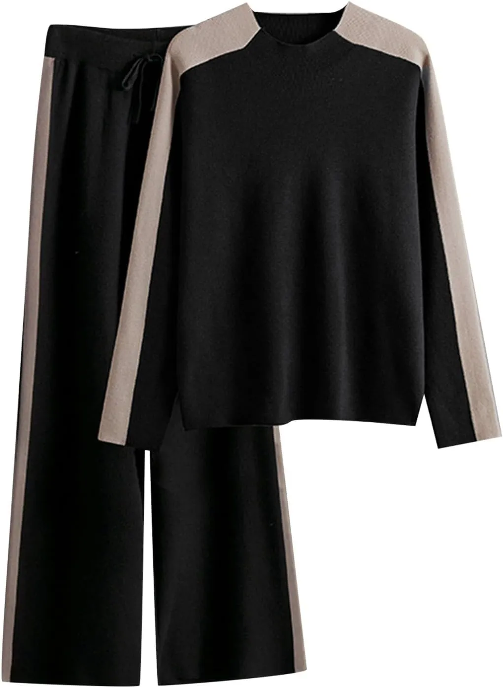sdbrld Matching Lounge Sets for Women,Womens Two Piece Lounge Set Long Sleeve Knit Sweater Wide Leg Pants Suits Sets Outfits