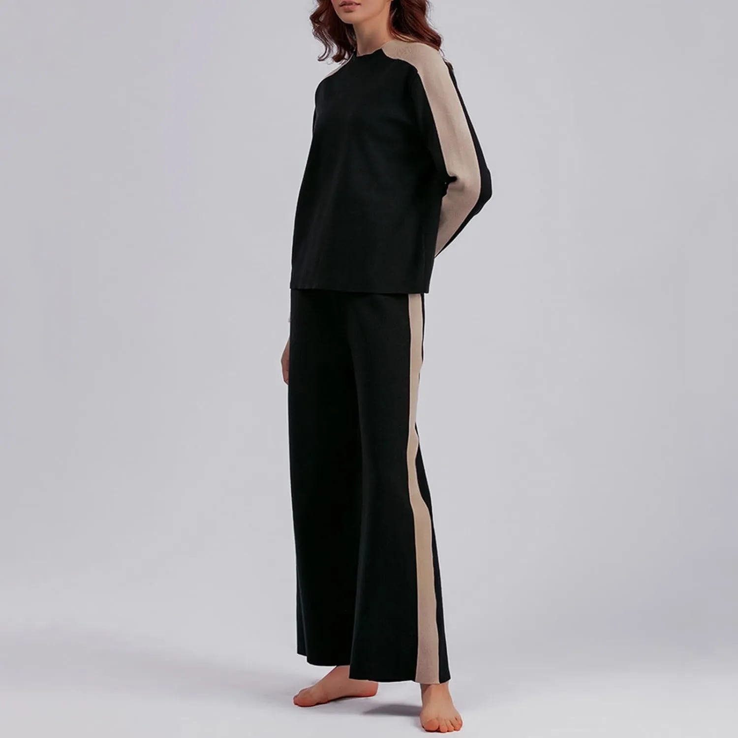 sdbrld Matching Lounge Sets for Women,Womens Two Piece Lounge Set Long Sleeve Knit Sweater Wide Leg Pants Suits Sets Outfits