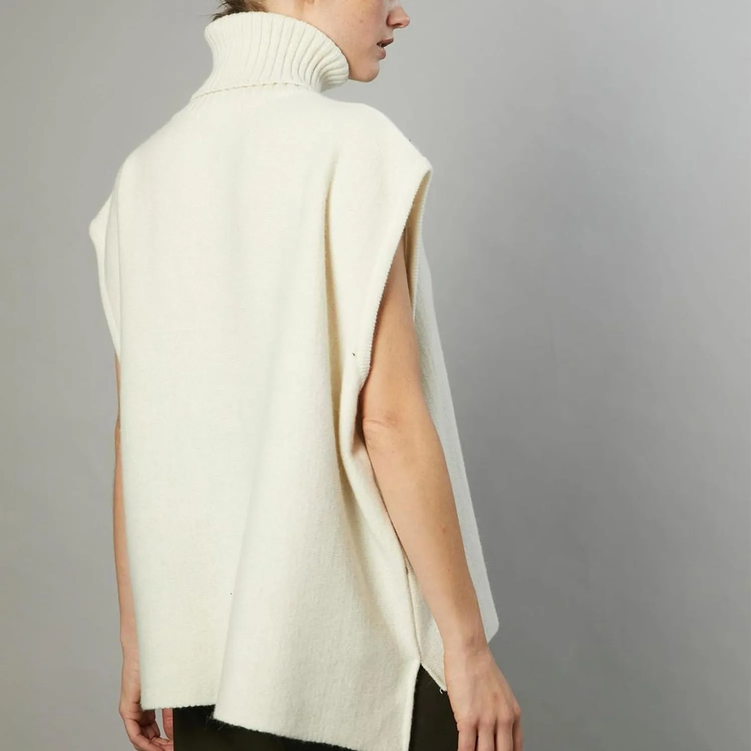 Sdencin Women Turtleneck Oversized Knitted Sweater Vest Sleeveless Split Hem Solid Loose Fit Pullover Tank Top Knitwear