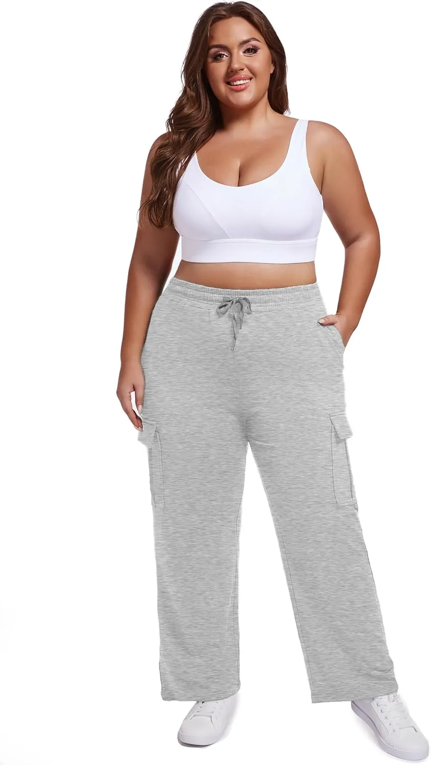 SEKINO Women's Plus Size Cargo Sweatpants Casual Wide Straight Leg Pants Drawstring High Waisted Joggers Pants