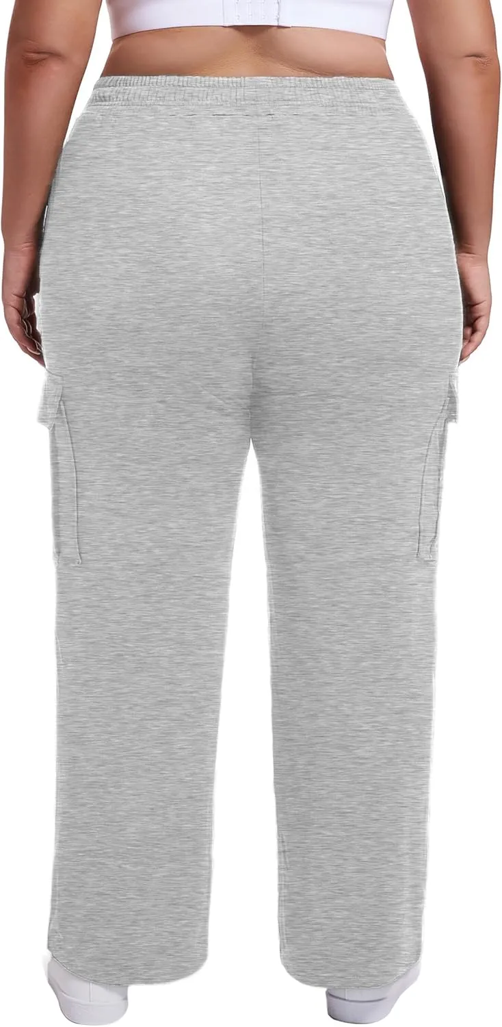 SEKINO Women's Plus Size Cargo Sweatpants Casual Wide Straight Leg Pants Drawstring High Waisted Joggers Pants