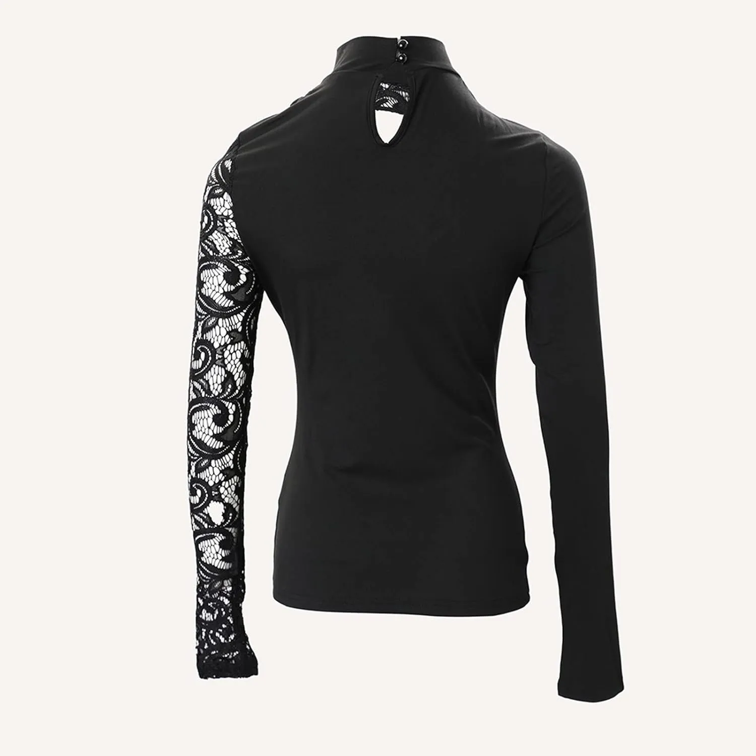 Sexy Tops for Women Long Sleeve Crop Top Turtleneck Shirt Cut Out Slim Fit Basic Tops Lace Sleeves with Thumb Hole